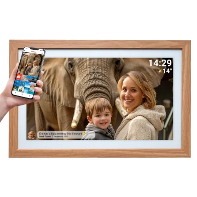 Denver PFF-2162LW WLAN Bilderrahmen – 21,5", Frameo, Holz, hellbraun