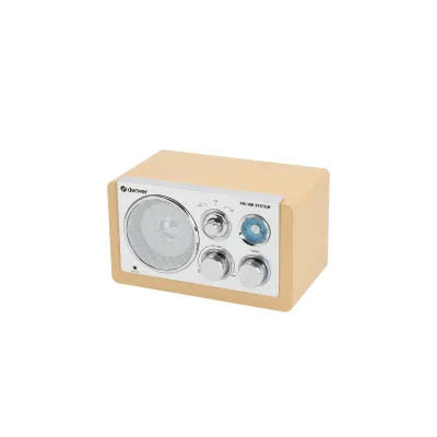 Denver TR-63 Retro Radio, AM/FM Analog, AUX, tragbar, Batterie oder Netzbetrieb, holzhell