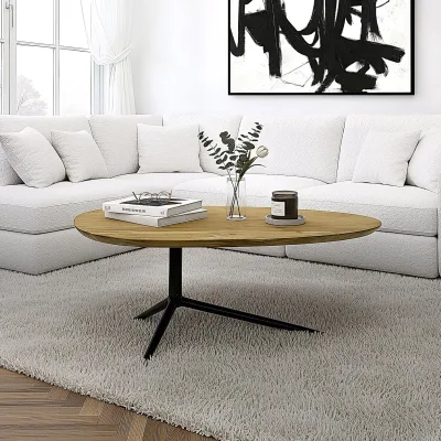 Design Couchtisch Akazie Massivholz 87cm oval Wohnzimmertisch Metallgestell