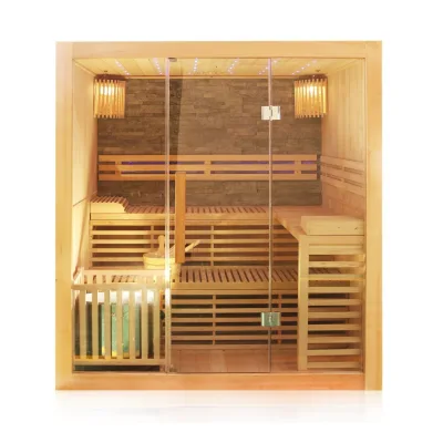 Dewello® Finnische Traditionelle Sauna SARNIA PLUS, Hemlock, 180x40cm, 6 kW HARVIA Ofen, inkl.  Zubehör
