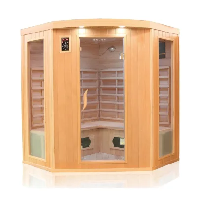 Dewello® Infrarotkabine Infrarotsauna HALEY 160cm x 160cm inkl. 8 Keramikstrahler, Bodenstrahler und Zubehör, Farblicht, LED