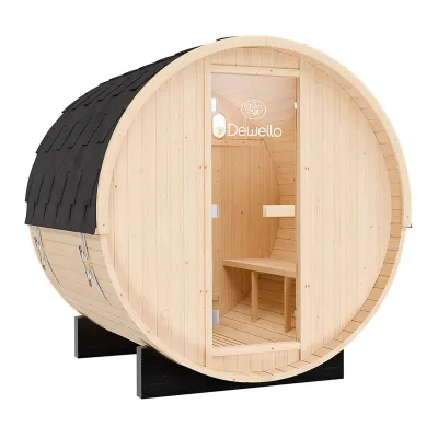 Dewello® Outdoor Fasssauna Bay, ca. 200x180x200cm, 4 Personen, Fichte, 6 kW Ofen + Zubehör   Gartensauna, Außensauna