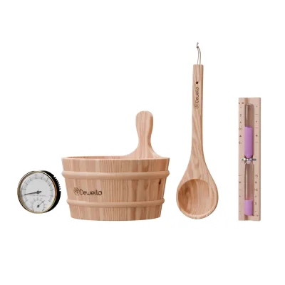 Dewello® Sauna Zubehör Set   Saunathermometer, Hygrometer, Sanduhr, Aufguss Eimer & Saunakelle   Saunazubehör für Zuhause