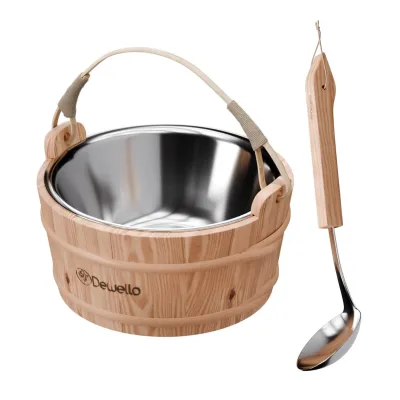 Dewello® Saunaeimer inkl. Kelle mit Edelstahleinsatz, Fassungsvermögen ca. 3 Liter, Hemlock-Holz, Bambusstreben