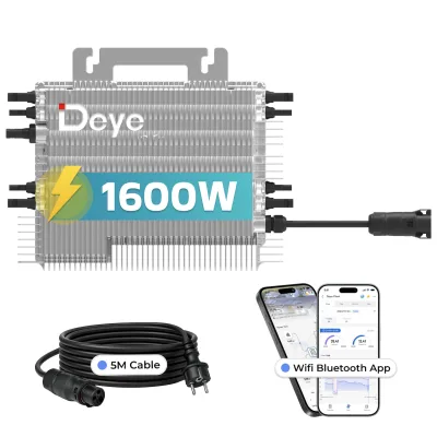 DEYE Mikro-Wechselrichter 1600 W SUN-M160G4-EU-Q0 inkl. 5m Anschlusskabel für Mini-PV Solaranlage Balkonkraftwerk, IP67 wetterfest, 4 MPPT, WIFI, Micro Inverter