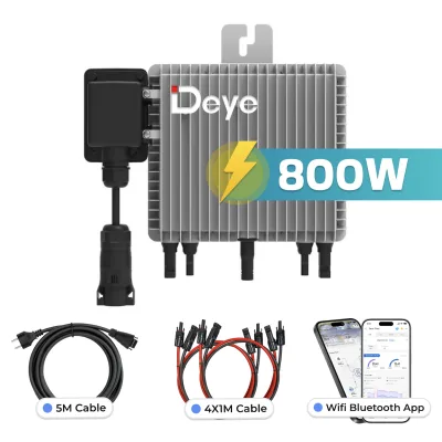 DEYE Mikro-Wechselrichter 800 W SUN-M80G4-EU-Q0 inkl. 5m Anschlusskabel und 4x1m Solarkabel für Balkonkraftwerk, IP67 wetterfest, Plug&Play Installation, 2 MPPT, WIFI, Micro Inverter
