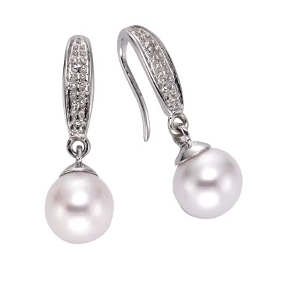Diamonds by Ellen K. Ohrringe Gold 333 mit weißen Perlen und Diamanten 0,01ct.
