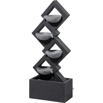 dobar Polyresin-Brunnen mit Pumpe und LEDs, eckig mit 4 Schalen, dunkelgrau