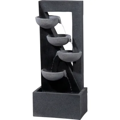 Dobar Polyresin-Brunnen mit Pumpe und LED´s, eckig mit 4 Schalen