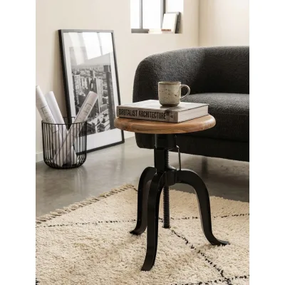 Drehhocker – Akazie Massivholz/Metall, 39x62,5x39 cm, höhenverstellbar