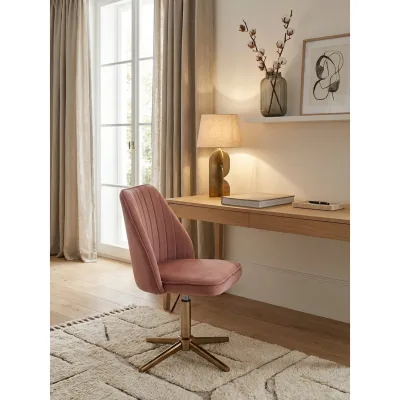 Drehstuhl Samt mit Lehne und ohne Rollen, Rosa 46x47x100 cm