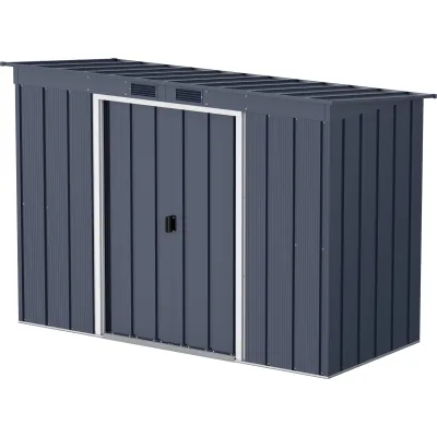 VCM Metall Gartenhaus 263x113 Geräteschuppen Garten Gerätehaus Schiebetür, H. 181 x B. 263 x T. 113 cm, Metall