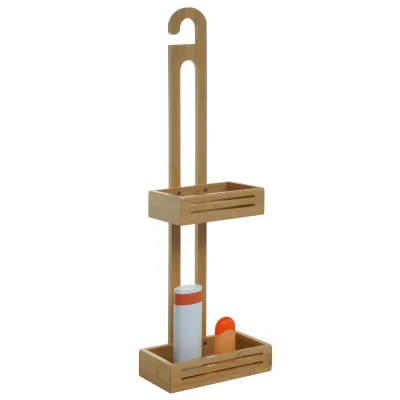 Duschablage MCW-M23, Duschregal Duschkorb Badezimmer Organizer, 2 Körbe Bambus 69x22x13cm