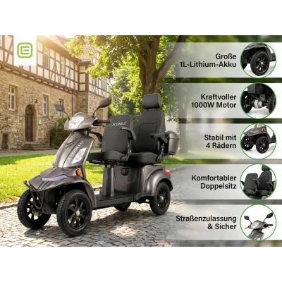 E-Seniorenmobil Vista Quarter-1L, Lithium-Akku, 4-Rad, 1000W, Komfort-Sitz, Grau