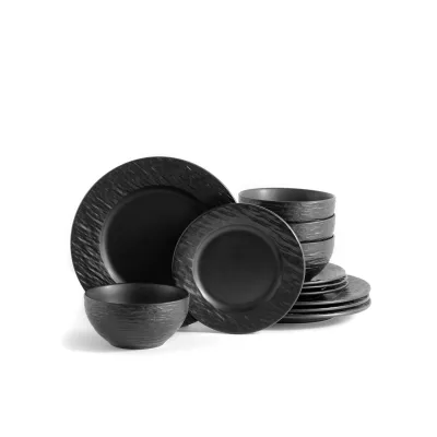 ECHTWERK 12-teiliges Tafelservice in Schiefer-Optik "New Modern", Black
