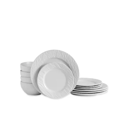 ECHTWERK 12-teiliges Tafelservice in Schiefer-Optik "New Modern", White
