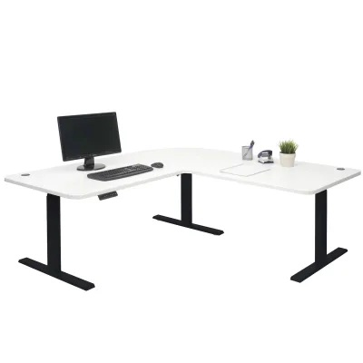 Eck-Schreibtisch MCW-D40, Bürotisch Computertisch elektrisch höhenverstellbar 178x178cm 84kg MVG ~ weiß, schwarz