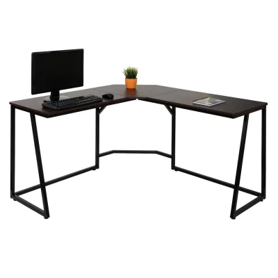 Eck-Schreibtisch MCW-K66, Computertisch Arbeitstisch, MVG-zertifiziert 76x140x140cm, MDF Metall ~ dunkelbraun
