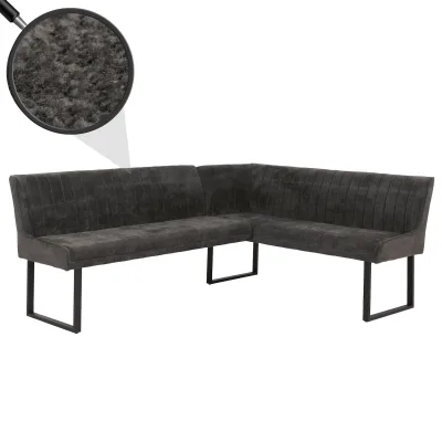 Eckbank MCW-O82, Esszimmerbank Bank, (310g/m²) Chenille Stoff/Textil Metall 159x210cm ~ dunkelgrau