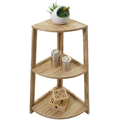 Eckregal MCW-K44, Regal Standregal Wohnregal, 3 Ablagen, 80x37x37cm MDF aus Paulownia ~ naturbraun