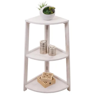 Eckregal MCW-K44, Regal Standregal Wohnregal, 3 Ablagen, 80x37x37cm MDF aus Paulownia ~ shabby weiß