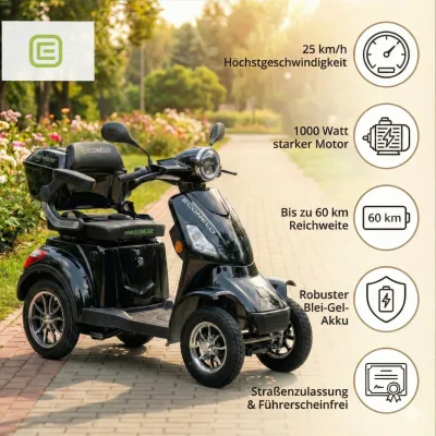 Econelo E-Seniorenmobil Voltrixx, Blei-Akku, 4-Rad, 1000 Watt, Schwarz