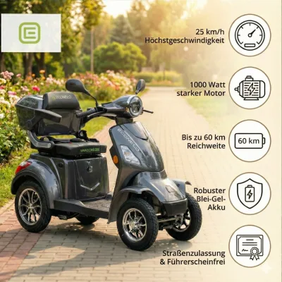 Econelo E-Seniorenmobil Voltrixx, Lithium-Akku, 4-Rad, 1000 Watt, Grau
