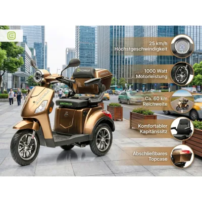 Econelo E-Seniorenmobil Yogi-IQ, Lithium-Akku, 3-Rad, 1000 Watt, Braun