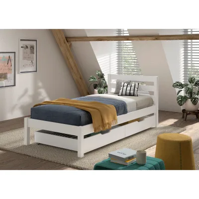 Einzelbett Pino 90x200 cm, mit Lattenrost, inkl. 2 Schubladen, weiß lackiert