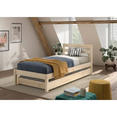 Einzelbett Pino 90x200 cm, mit Lattenrost, inkl. Bettschublade, natur lackiert