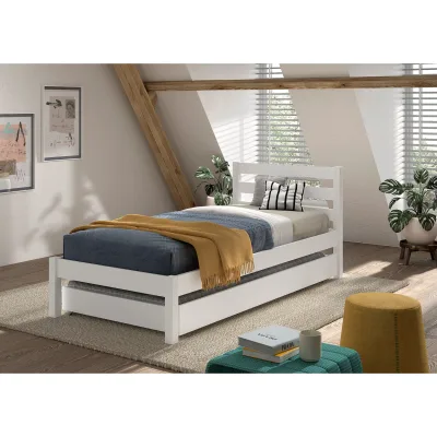 Einzelbett Pino 90x200 cm, mit Lattenrost, inkl. Bettschublade, weiß lackiert