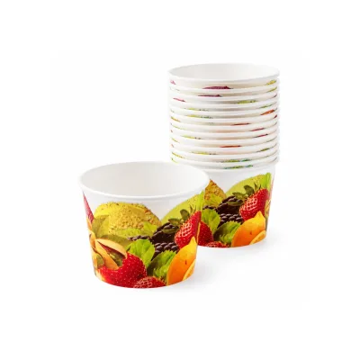 Eisbecher 400 ml aus Pappe mit Fruchtmotiv, Kleine Dessertbecher