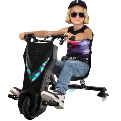 Elektro-Drift-Trike für Kinder, Drift-Scooter 2.0, bis zu 15km/h, drosselbar, Hupe, LED-Driftrollen (Schwarz)