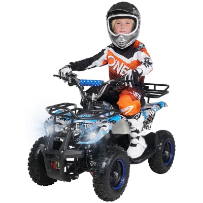 Elektro-Kinderquad Torino, 1000 Watt, Pocket-Quad mit Scheibenbremsen, 24 km/h, 3 x 12-Volt-Batterie (Blau Polo)