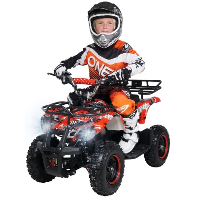 Elektro-Kinderquad Torino, 1000 Watt, Pocket-Quad mit Scheibenbremsen, 24 km/h, 3 x 12-Volt-Batterie (Schwarz/Weiß/Rot Polo)