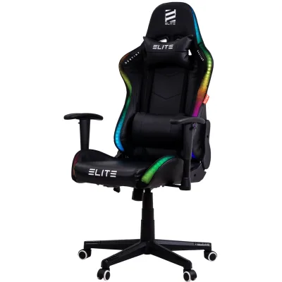 ELITE Gaming-Stuhl DESTINY, Rücken- und Nackenkissen, Wippmechanik, bis 170kg, Sitzhöhe 45-55, MG200 (RGB - Schwarz)