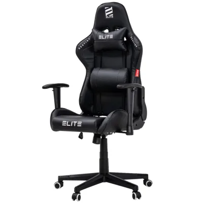 ELITE Gaming-Stuhl DESTINY, Rücken- und Nackenkissen, Wippmechanik, bis 170kg, Sitzhöhe 45-55, MG200 (Schwarz)