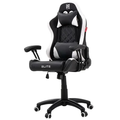 ELITE Gaming-Stuhl für Kinder PULSE, ergonomisch, bis 120kg, verstellbare Höhe, Wippmechanik, Kissen (Schwarz/Weiß)