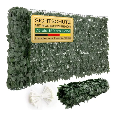 ELONEO Balkon Sichtschutz wetterfest, 300 x 75 cm in Blätteroptik, Balkonverkleidung inkl. 20 Kabelbindern, Sichtschutz Zaun, Sichtschutz Garten, Sichtschutz Terasse, grün