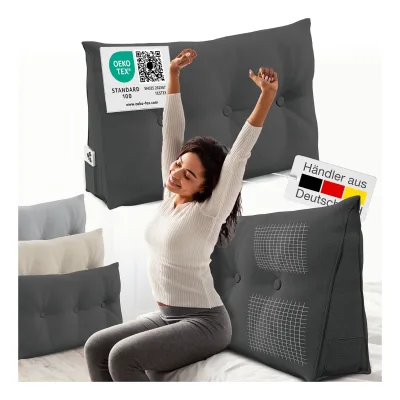 ELONEO Rückenkissen Bett- und Rückenstützkissen >Anthrazit< 100cm