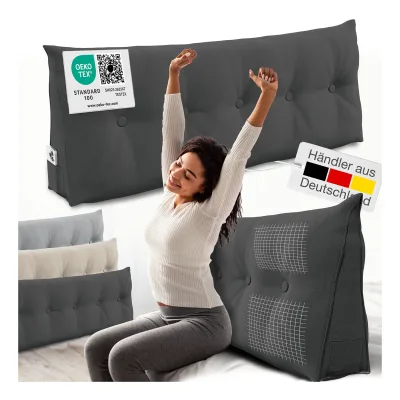 ELONEO Rückenkissen Bett- und Rückenstützkissen >Anthrazit< 140cm