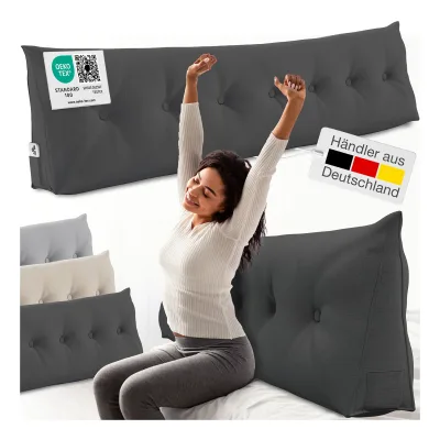 ELONEO Rückenkissen Bett- und Rückenstützkissen >Anthrazit< 200cm
