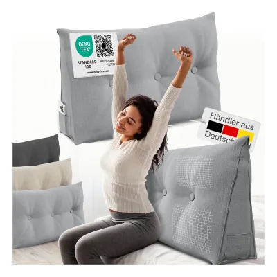 ELONEO Rückenkissen Bett- und Rückenstützkissen >Grau< 100cm