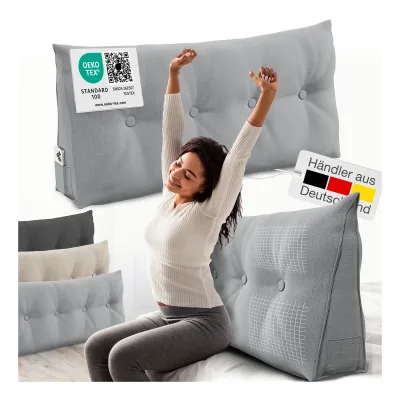 ELONEO Rückenkissen Bett- und Rückenstützkissen >Grau< 120cm