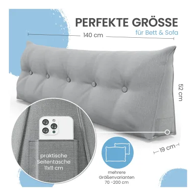 ELONEO Rückenkissen Bett- und Rückenstützkissen >Grau< 140cm