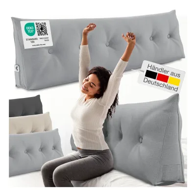 ELONEO Rückenkissen Bett- und Rückenstützkissen >Grau< 160cm