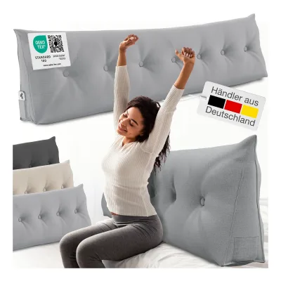ELONEO Rückenkissen Bett- und Rückenstützkissen  >Grau< 200cm