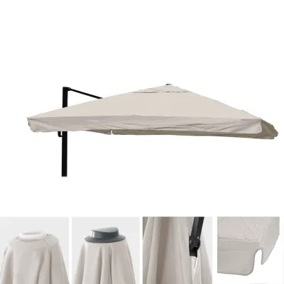 Ersatz-Bezug für Luxus-Ampelschirm MCW-A96 mit Flap, Sonnenschirmbezug Ersatzbezug, 3x4m (Ø5m) Polyester ~ creme-grau