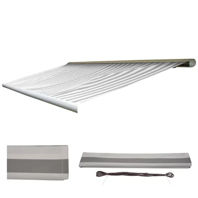 Ersatz-Bezug für Markise H123, Vollkassette Ersatzbezug Sonnenschutz 4,5x3m ~ Acryl grau-weiß