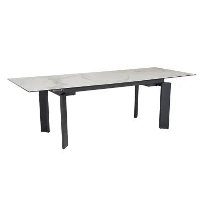 Esstisch Ausziehbar Keramik Glas Marmoroptik 180-240 MALTA, Weiß-Schwarz 180x95x77 cm